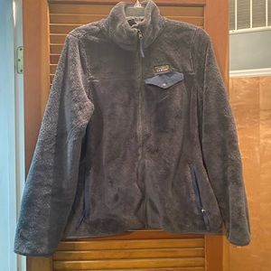 LL Bean Hi-Pile Fleece Jacket. Full Zip. Gray with blue Details. Medium. EUC.